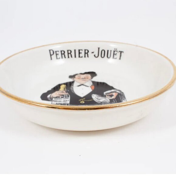 Vintage PERRIER-JOUET Ceramic Dish Champagne Waiter Gold Trim Epernay France - Picture 5 of 5